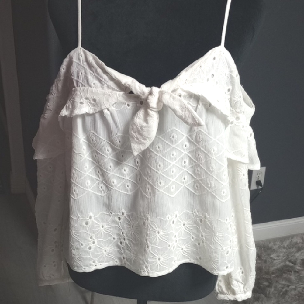 Astr White Eyelet Ruffled Tie Front Camisole Lightweight. NWOT